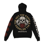 Black hoodie with Architects ‚ÄòThe Sky, The Earth & All Between‚Äô skull and rose print on the back.